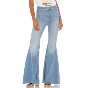 Free People Bell Bottom Super Flare Leg Mid Rise Jeans Light Wash Womens 31